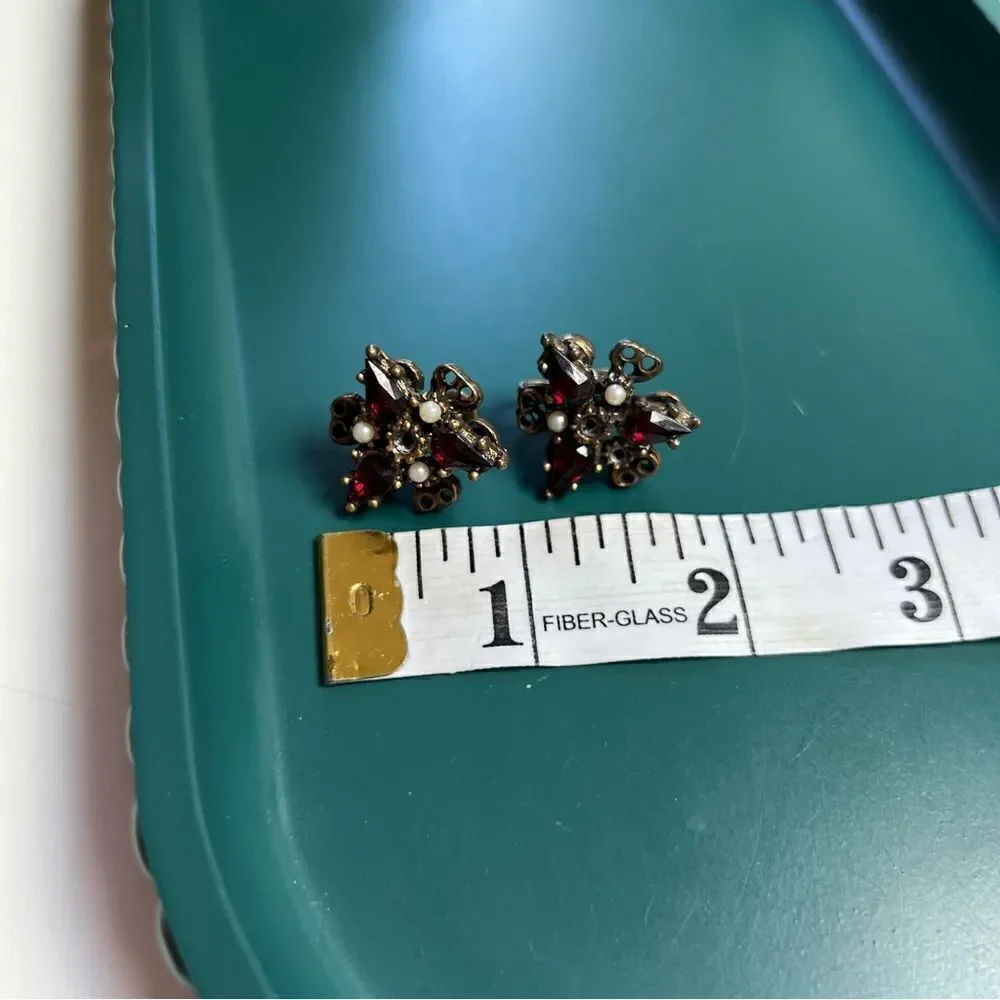 3 Pairs Vintage Mixed Decades 1960s-1980s Red Toned Clip Earrings Lot